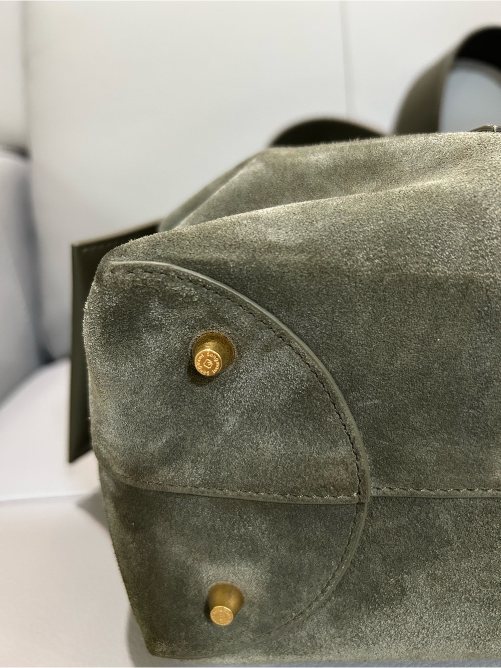 Songmont Medium Drippy Tote Bag Olive Suede Genuine Leather - Picture 6 of 10